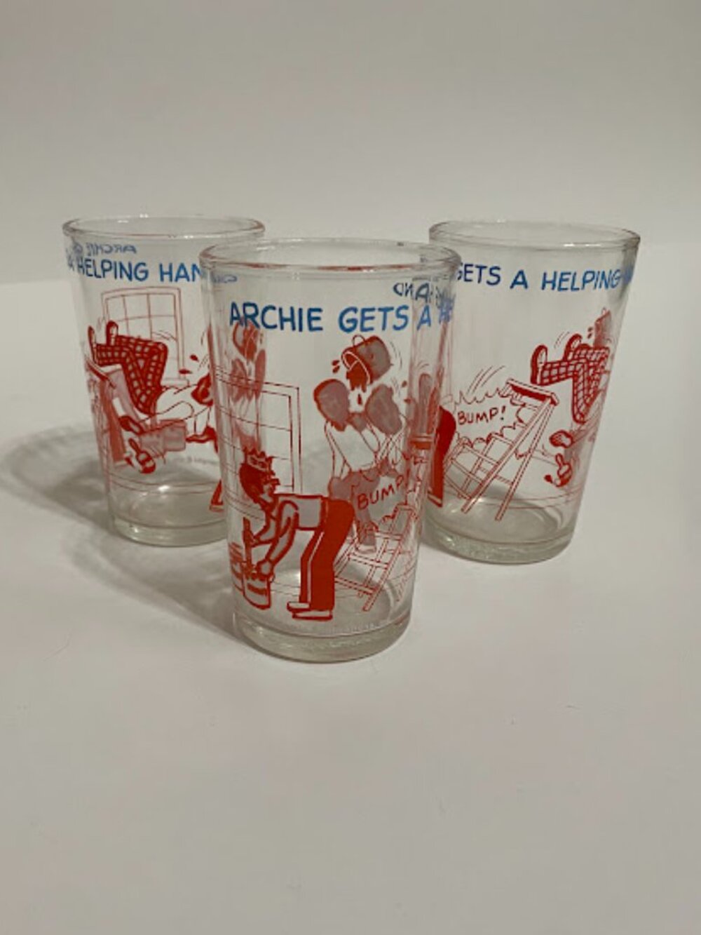 1973 Archie Gets a Helping Hand Juice Glasses. Set of 3.